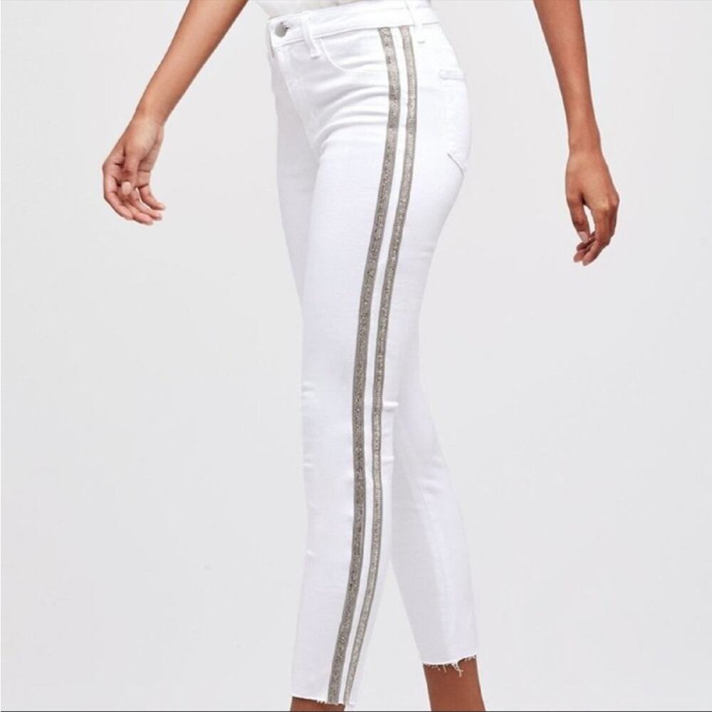 NWT L'AGENCE Margot High Rise White Double Crystal Skinny Jeans Size‎ 25